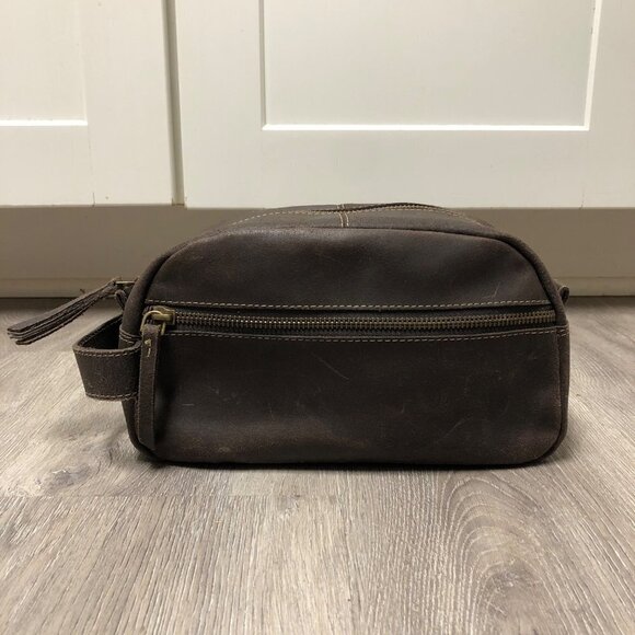 Timberland Suede Leather Toiletry Case Zip Up Travel Bag Grooming Kit